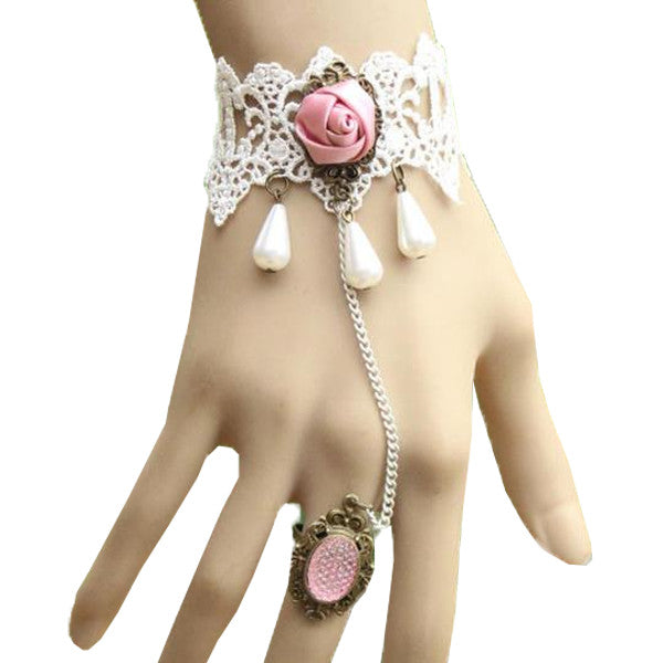 Pink Rose Ring-to-Wrist Bracelet