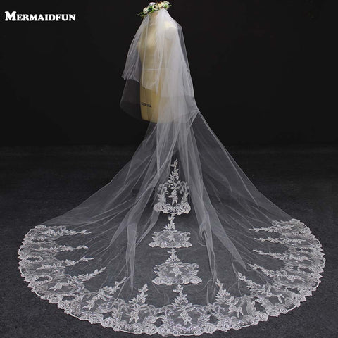 New 2 Layers Luxury Bling Sequins Lace Appliques Wedding Veil with Comb 3 Meters Long Cover Face Bridal Veil Wedding Accessories