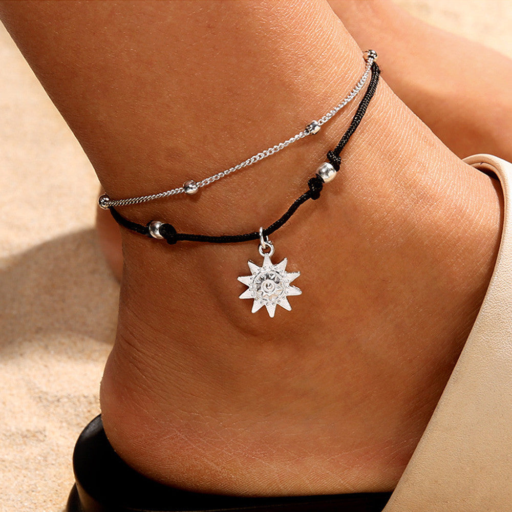 Double Chain  Sun Anklet Jewelry Beach Section Anklets Beads Boho Foot Gothic Bo