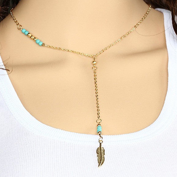 Turquoise Feather Beaded Pendant