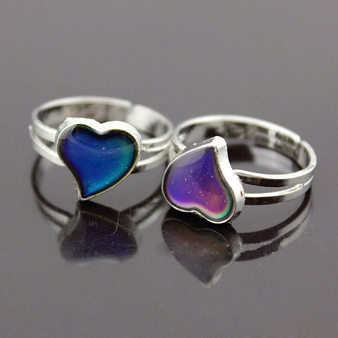 Temperature Color Changing Silver Plated Heart Shaped Mood Ring Adjustable Ring Band