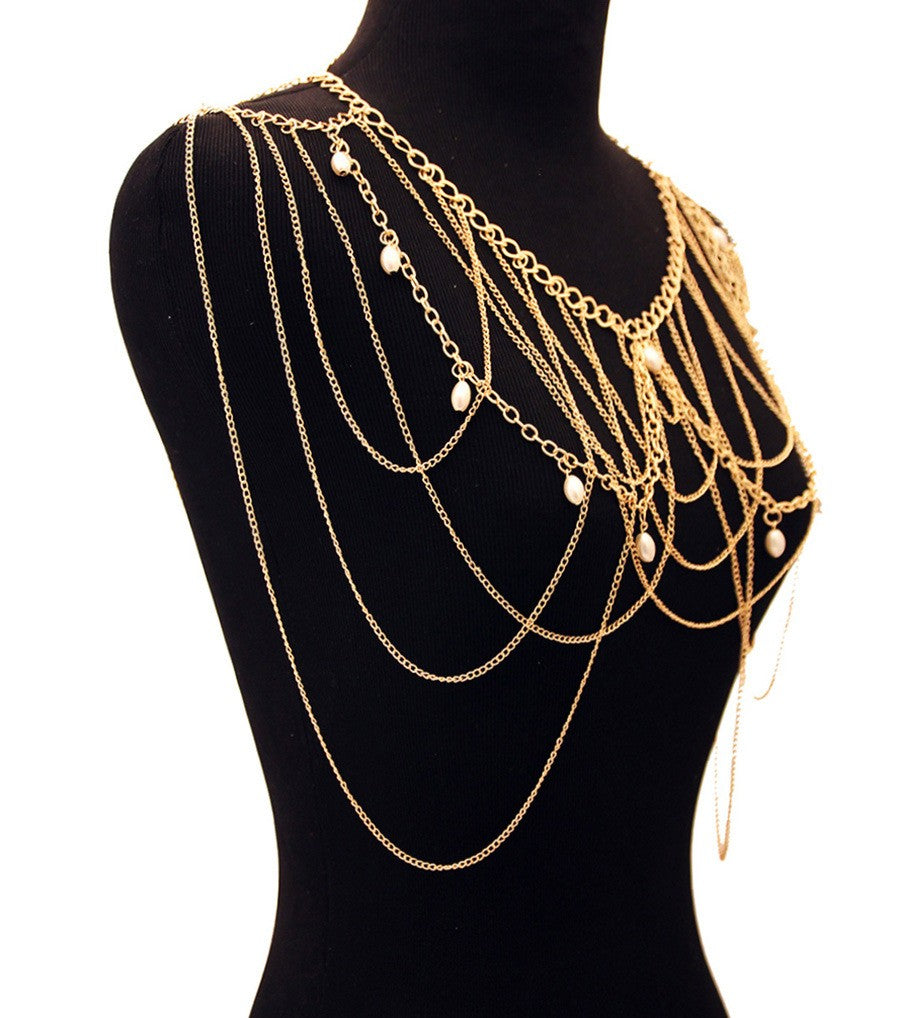 Gold and Pearl Shoulder Chain