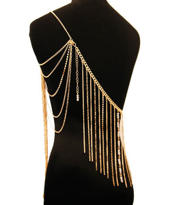 Gold Clear and White Bead One Shoulder Body Chain