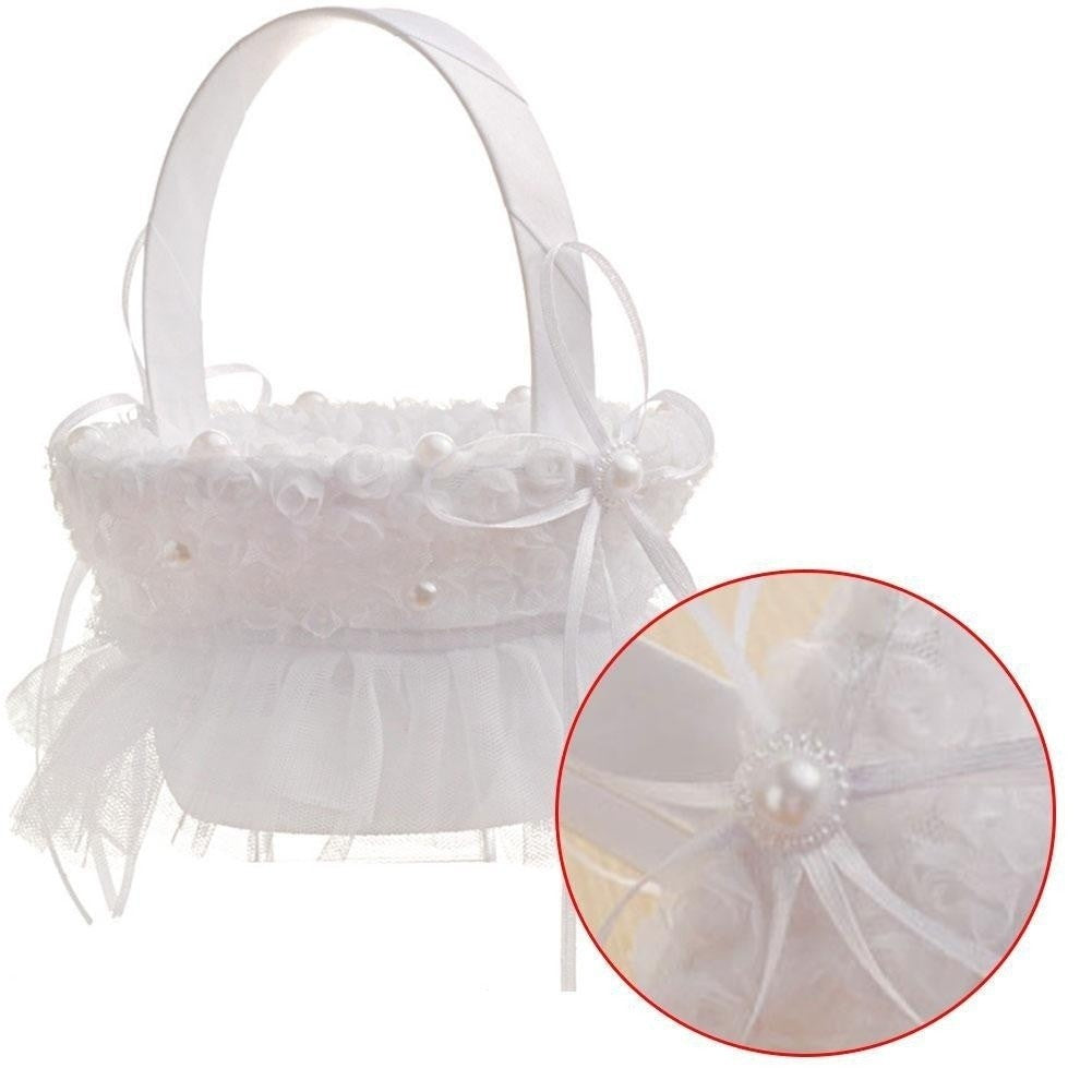 Wedding White Lace Basket For Wedding Flower Girl Beautiful Handmade Flower Girl Basket