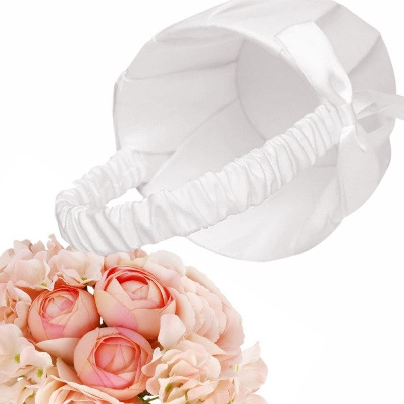 Pearl Flower Wedding Flower Girl Basket Bowknot Decor Ivory