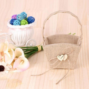 Double Heart Wedding Flower Girl Basket with Bowknot