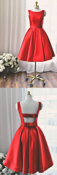 High Quality Bateau Red Short Homecoming Dress Bowknot-324749